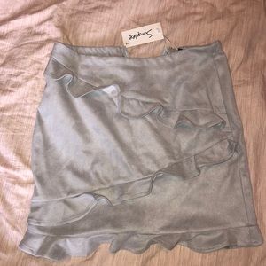 Ruffle High Waist Faux Suede Bodycon Mini Skirt